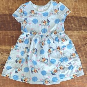 Lucy Kids Cartoon Print Dress - Blue and Gray